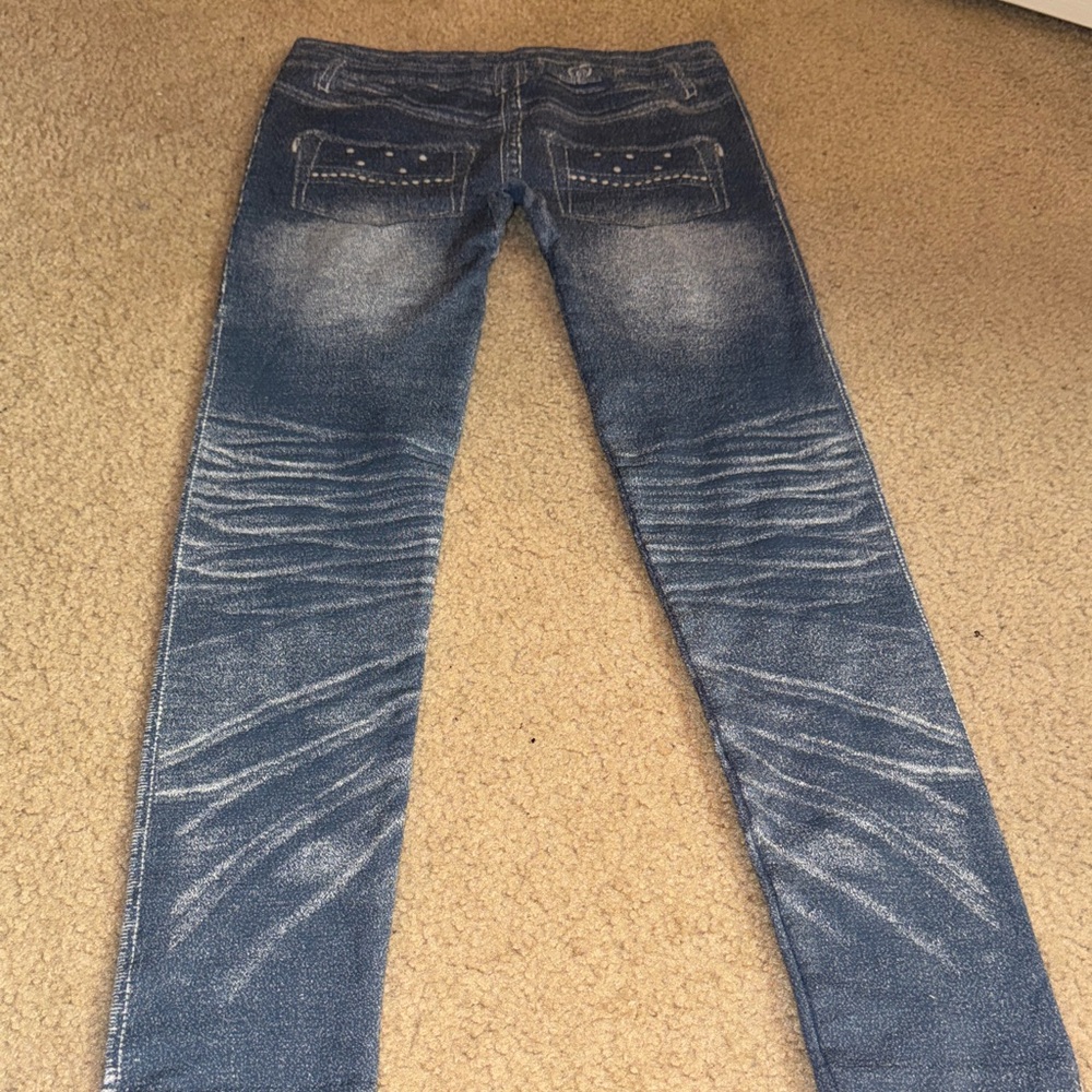 JUNIORS Connection 18 Blue Denim Fabric Leggings - Size Large